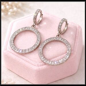New Silver Steel Mod disco simulated diamond baguette circle hoop earrings